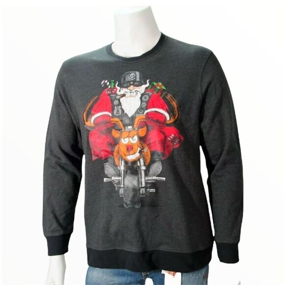 Santa Clause On A Motorcycle Holiday Sweatshirt - Picture 3 of 4
